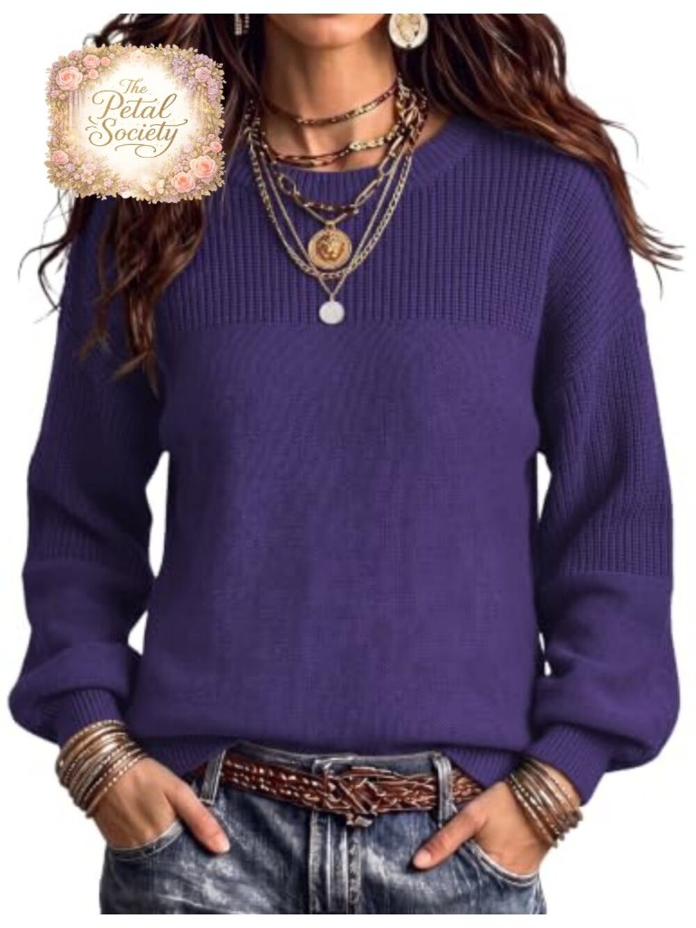 Womens Cotton Loose Fit Chunky Knit Pullover Sweater Long Sleeve Crew Neck
